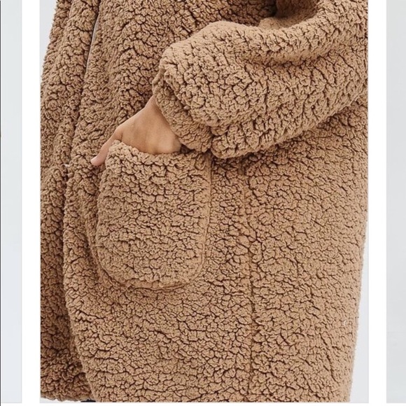 LAST: Large Faux Fur Long Teddy Bear Zip Up Jacket - Picture 4 of 8